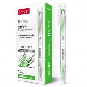 HL_060858 Текстовыделитель Hatber Hi-Lens Двухсторонний 1mm/5mm Зеленый 12шт. в картонной коробке
