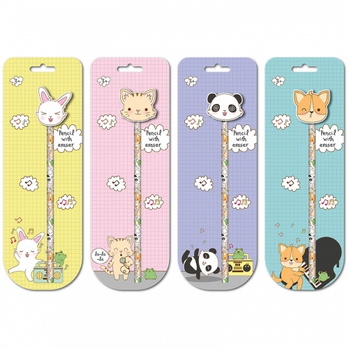 COHB-JS-PET-BL1  Ч/Г карандаш Colorio  с ластиком-топпером.  Упаковка - картонная подложка с подвесом.(гофр24_Н)