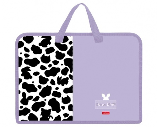 AMn_07063 Папка для тетрадей Пластиковая А4ф Hatber 1 отделение с РУЧКАМИ 245х340х35мм на молнии-Mimimilk Animals-  в индив.упак.