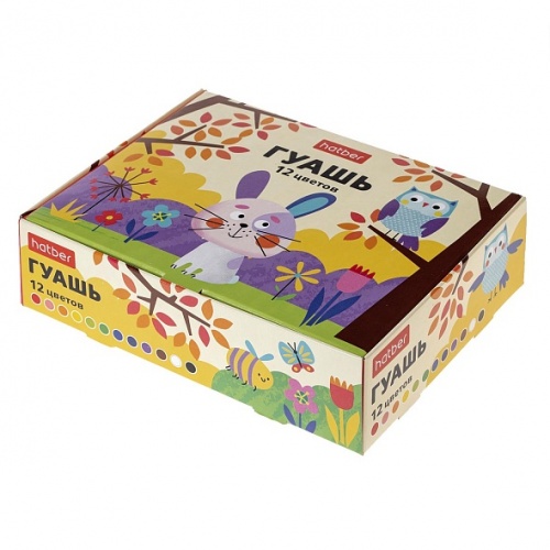 GH_071825  Краски Гуашь 25г 12 цв. Hatber-Зайчик- в картонной коробке