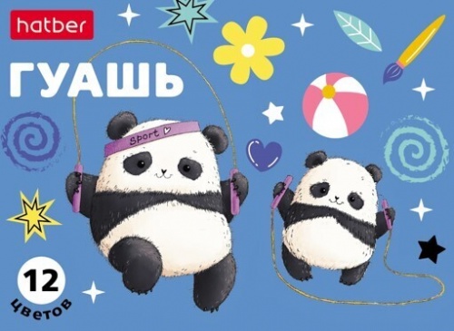 GH_071820 Краски Гуашь 10мл 12 цв. Hatber-Плюшевые панды-  в картонной коробке 