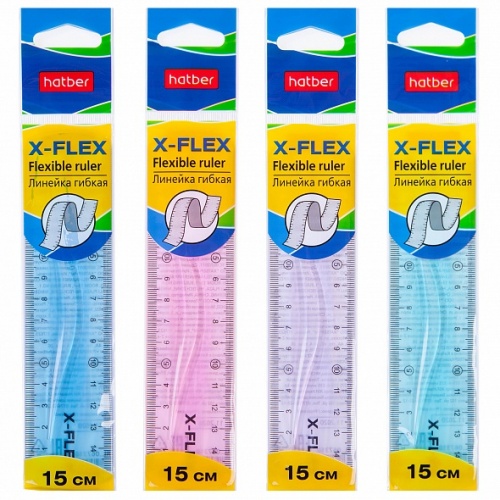 RL_067310 Линейка Пластиковая гибкая 15см Hatber X-Flex цветная-Ассорти-  в пакете с европодвесом