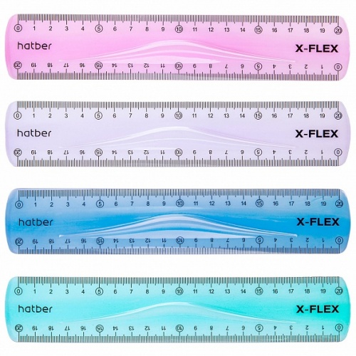 RL_067320 Линейка Пластиковая гибкая 20см Hatber X-Flex цветная-Ассорти-  в пакете с европодвесом