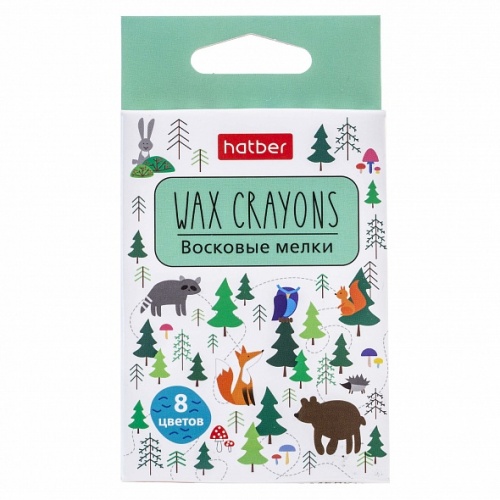 CR_066288 Мелки восковые Hatber 8 цв. Deep Forest круглый корпус диаметр 9мм в карт.короб. с европодвесом 
