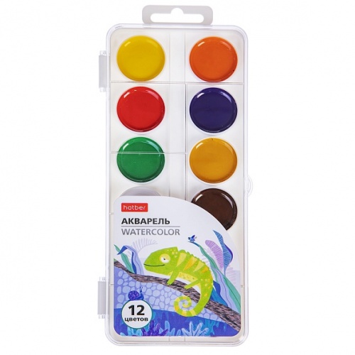 Aq_083600 Краски Акварель медовые полусухие 12 цв. Hatber -COLORA- без кисти в пластиковом пенале
