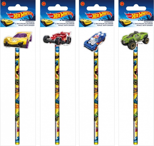 HWFS-UA1-1320  Карандаш простой Hot Wheels (гофр24_1Н) с фигурным ластиком.