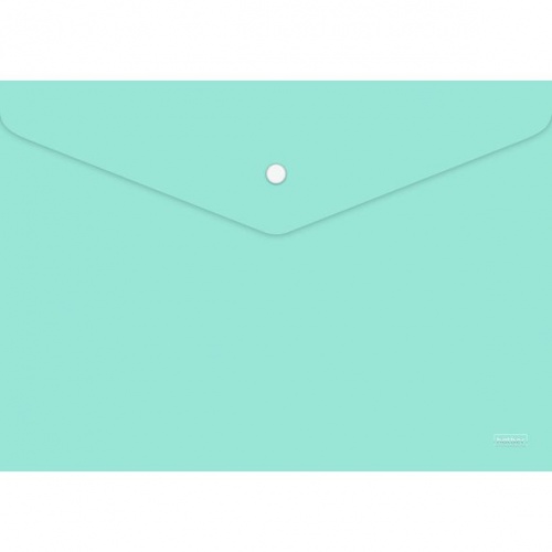 AKк4_05039 `Premium` Папка-конверт Пластиковая на кнопке А4ф Hatber 180мкм -Непрозрачная- NEWtone PASTEL МЯТА  (с ед. штрихкодом)