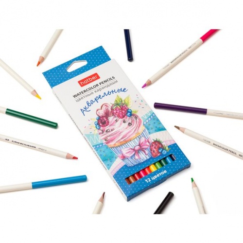 CS_063851 Карандаши цветные Hatber Акварельные круглый корпус 12 цв. с заточ. в карт.короб. с европ.