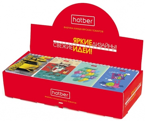 40Б7B1гр Блокнот 40л А7ф клетка на гребне КОМПЛЕКТ-Ассорти- в картонной Дисплей-витрине