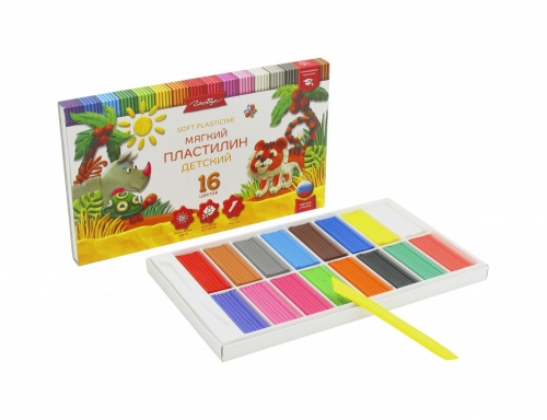 ПЛ16Д Пластилин детский повышенной мягкости 16 цветов