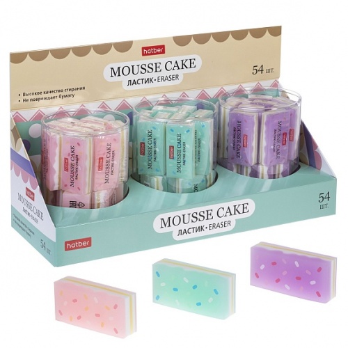 ER_087015 Ластик PVC Hatber Mousse Cake/Мусс Кейк 54 шт  в картонной Дисплей-витрине 