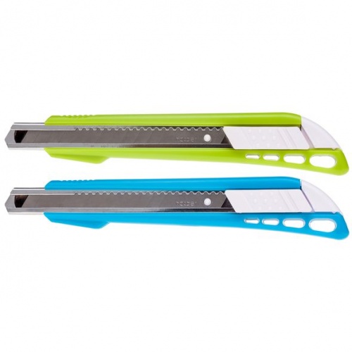 UK_060161 Нож Канцелярский Hatber BRAVO 9мм AUTO-LOCK металл.направл. в блистере с европодвесом 