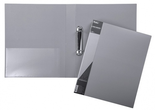 24AB4_00114 Папка Пластиковая Hatber на 2-х кольцах А4ф корешок 40 мм STANDARD Серая