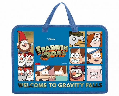 AMn_50019 Папка для тетрадей Пластиковая А4ф Hatber 1 отделение с РУЧКАМИ 245х340х70мм на молнии-Гравити Фолз-(DISNEY) в индив.упак. 
