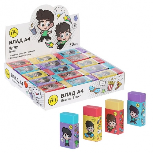 ER_087626 Ластик PVC Hatber -Влад А4- 30 шт в картонной Дисплей-витрине