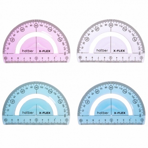 RL_067317 Транспортир Пластик гибкий 180 градусов 10см Hatber X-Flex-Ассорти-в пакете с европодвесом