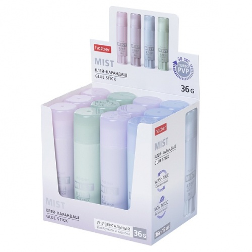 GS_081213 Клей-Карандаш Hatber  Mist  36гр в картонной Дисплей-витрине.