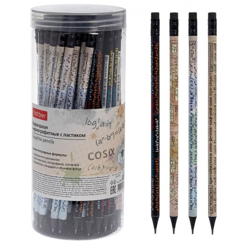 BL_090620 Карандаш чернографитн. Hatber "Вспомнить все" Математика круглый корпус 72шт. Ассорти "HB" с ластиком заточен. в пласт.тубе 