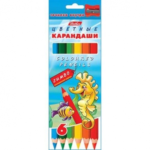 BKd_06210 КАРАНДАШИ Jumbo 6 цветов Hatber МОРСКАЯ СЕМЕЙКА + точилка карт.уп./европодвес заточ
