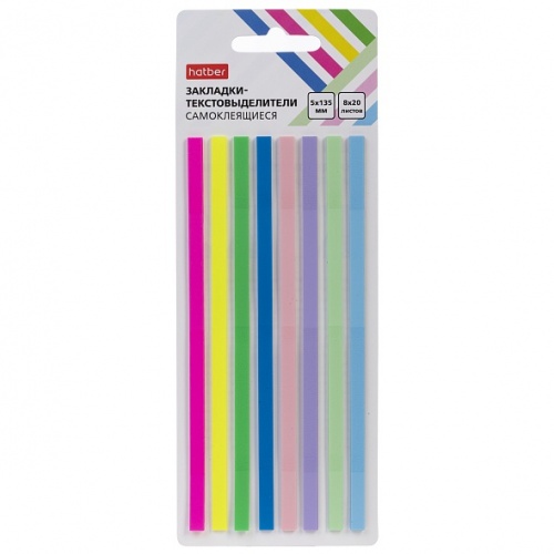 ZSp_090308 Закладки-текстовыделители -MIX- NEON прямоугольные Самоклеящ. Пластик 5Х135ММ 8 цв. 20л с европодвесом
