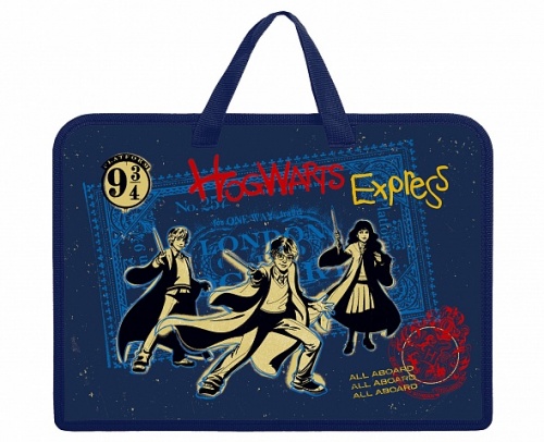 AMn_49001 Папка для тетрадей Пластиковая А4ф Hatber 1 отделение с РУЧКАМИ 245х340х35мм на молнии -Гарри Поттер-  в индив.упак. 