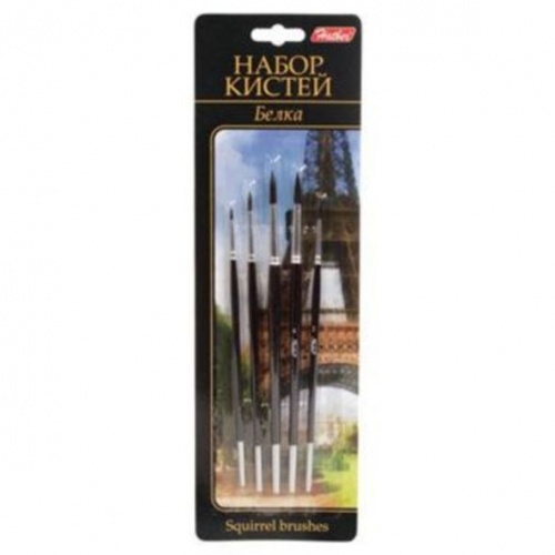 KSn_50901 НАБОР Кисть Hatber Белка 5шт. кругл. №1,2,3,4,5 в блистере с европодвесом