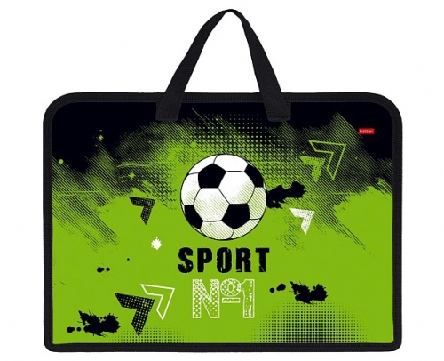 AMn_07076 Папка для тетрадей Пластиковая А4ф Hatber 1 отделение с РУЧКАМИ 245х340х35мм на молнии-Мир футбола-  в индив.упак.