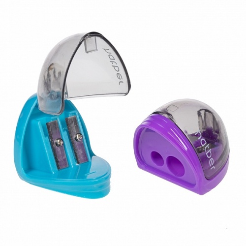 BS_078195 Точилка Hatber SPACE Пластиковая Цветная с контейнером с 2-мя отверстиями-Ассорти- 2 цв. 24шт в картонной Дисплей-витрине 